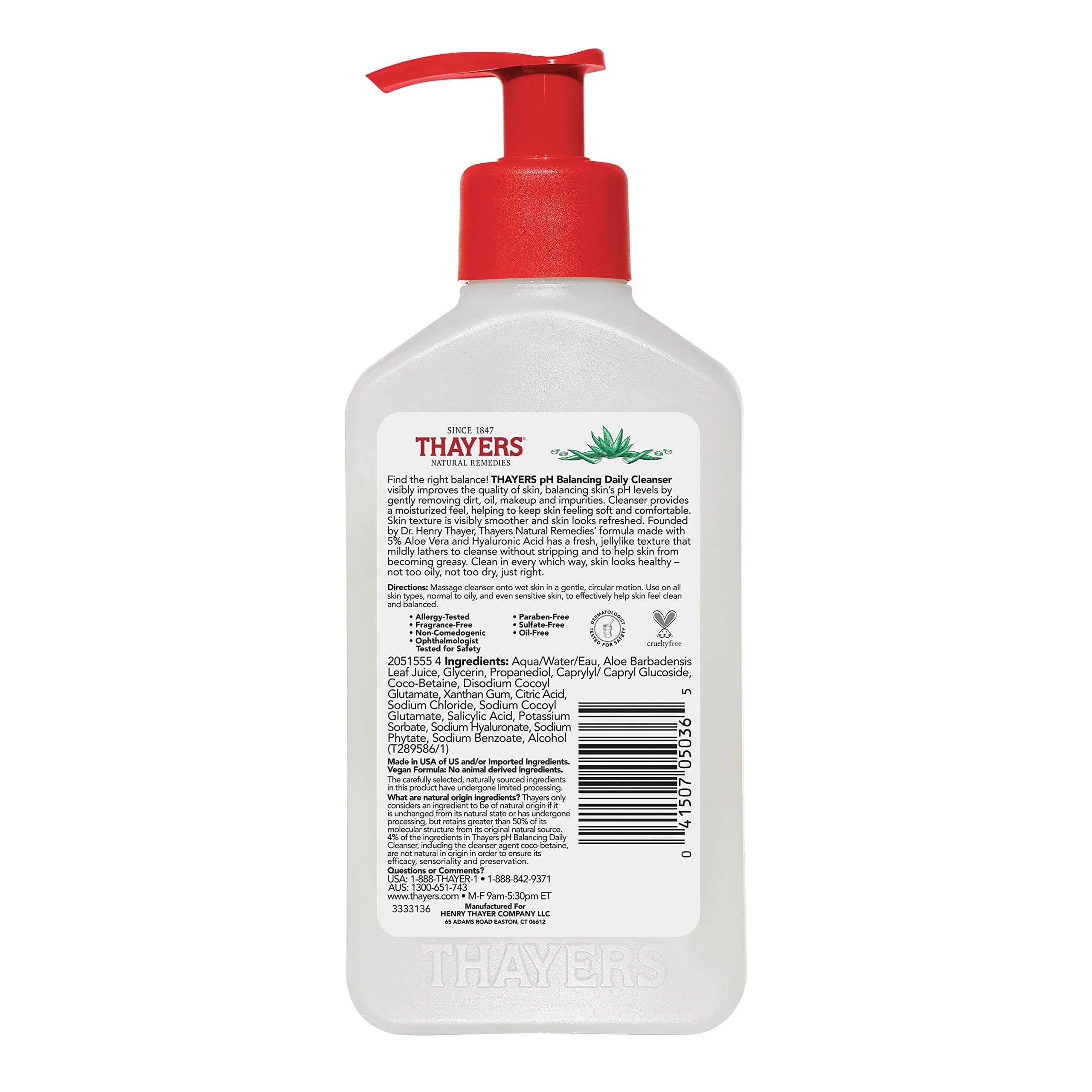 THAYERS pH Balancing Daily Cleanser, Face Wash with Aloe Vera