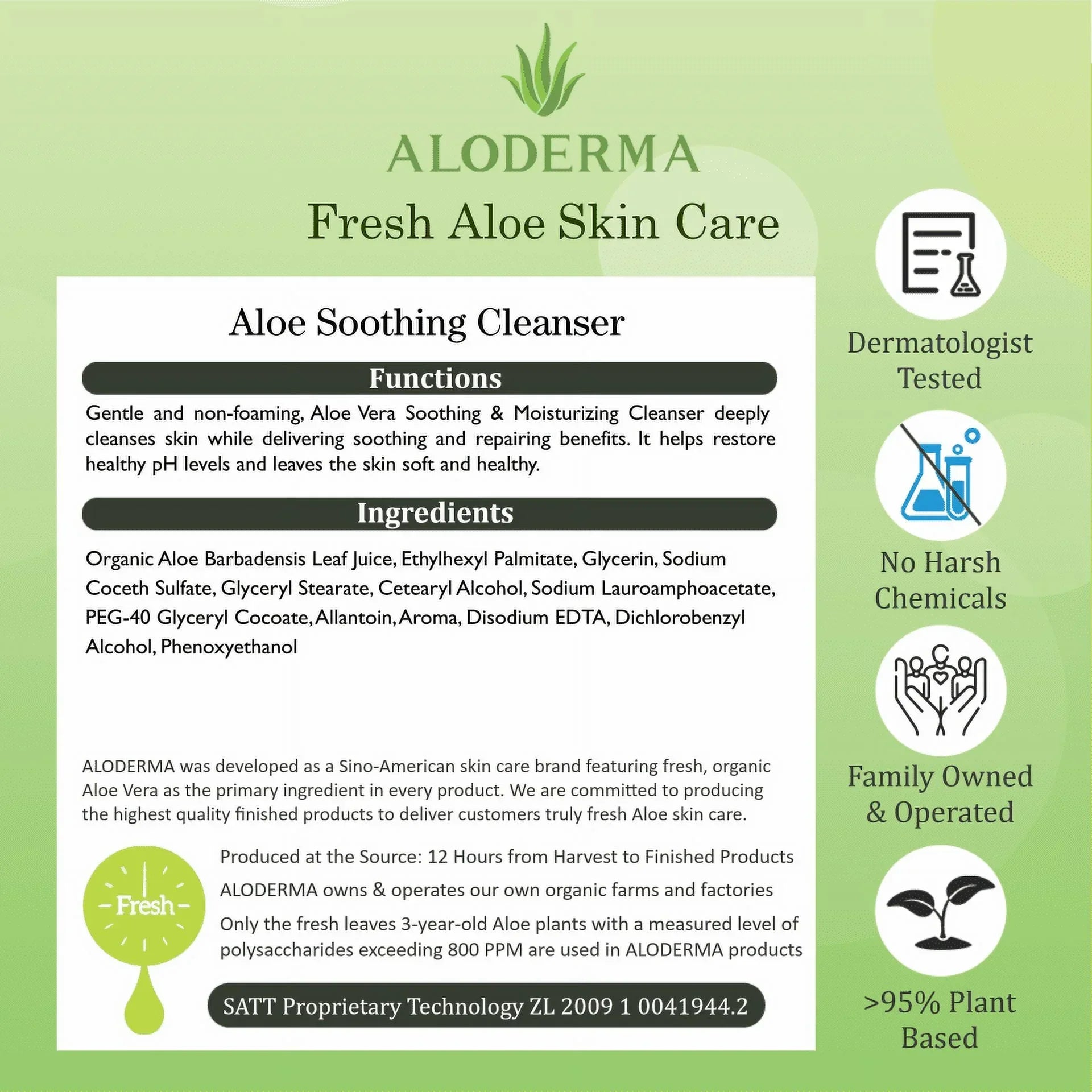 Soothing Facial Cleanser with 76% Organic Aloe Vera - Natural Face Wash with Allantoin for Sensitive Skin - Nourishing, Moisturizing Aloe Vera Face Wash with Glycerin - Aloe Skin Cleanser