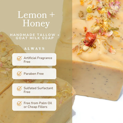 Pretty farm girl Lemon + Honey + Poppy Seed Handmade Tallow and Goat Milk Soap Bar - Image 3