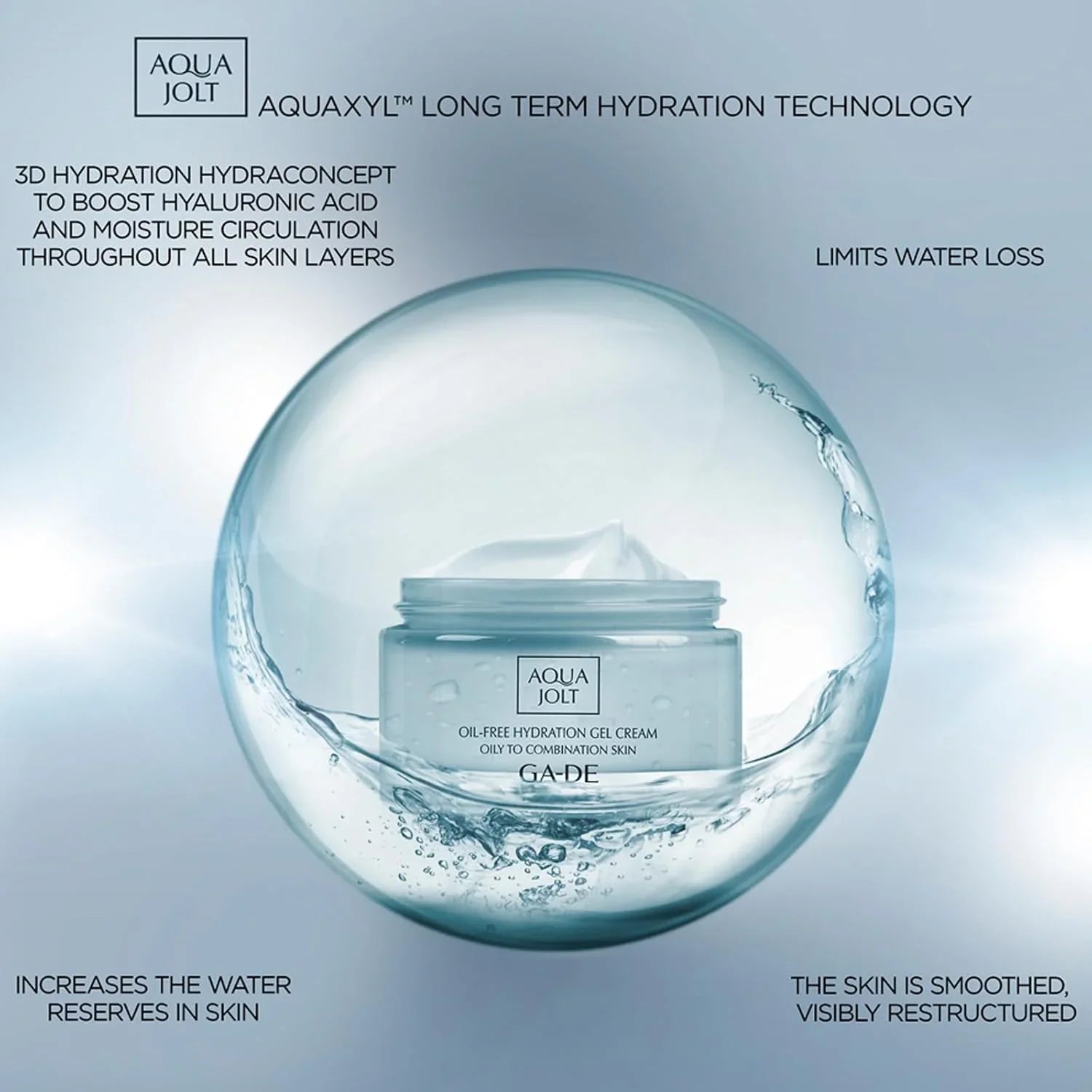 GA-DE Aqua Jolt Oil-Free Hydration Gel Cream - Oily to Combination Skin - Face Cream for Healthy-Looking Skin - Infused with Hyaluronic Acid - 1.7 Oz