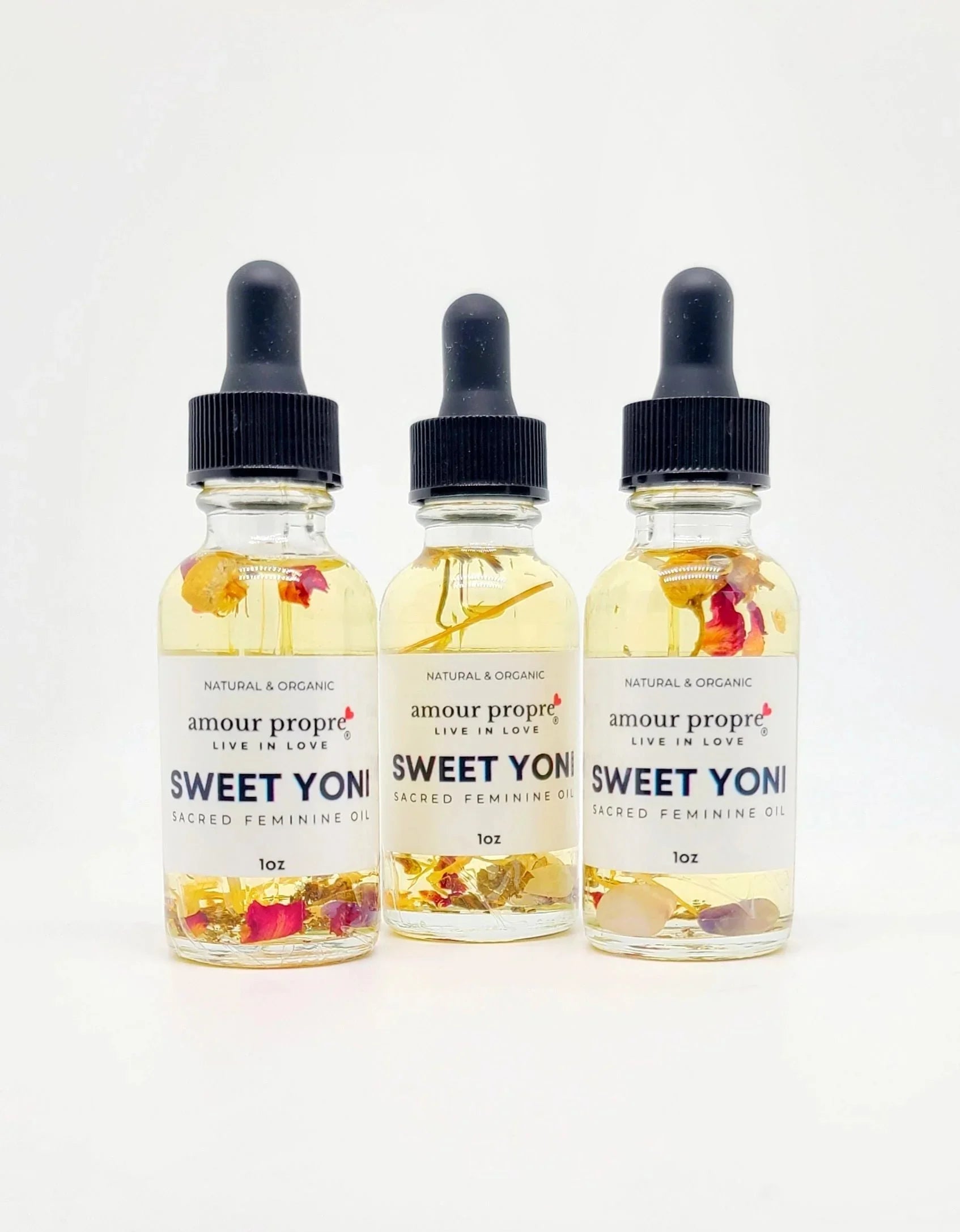 Amour Propre® Sweet Yoni: Sacred Feminine Oil | 1oz, 2 oz | Natural Vaginal Lubricant | Amethyst and Quartz Crystal Infused
