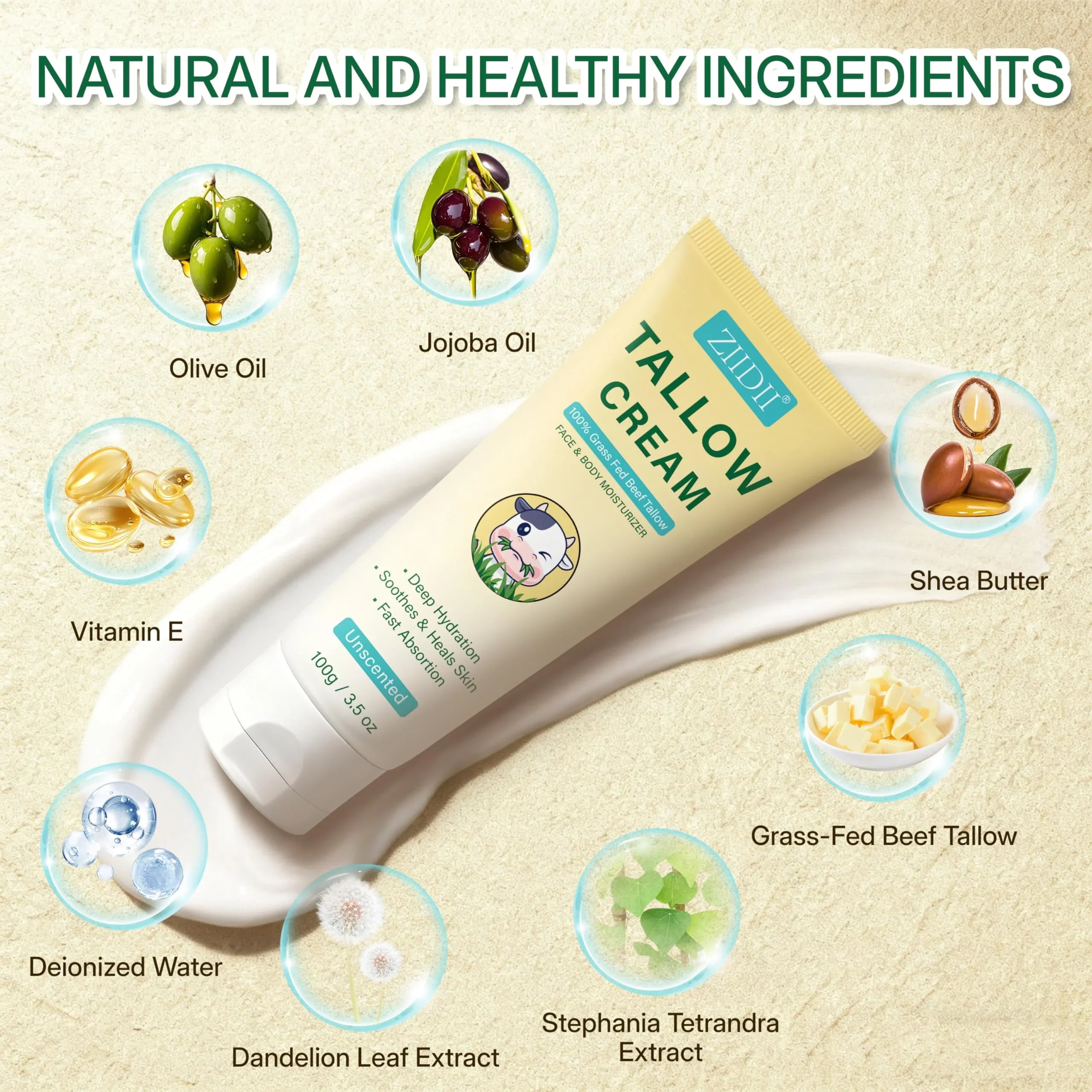 ZIIDII Whipped Grass Fed Beef Tallow Face Moisturizer