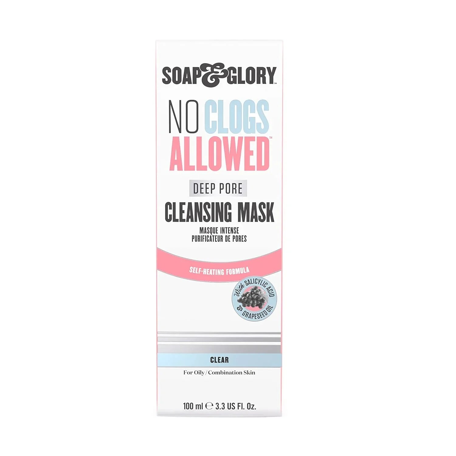 Soap & Glory No Clogs Allowed Deep Pore Cleansing Mask - Self Heating Pore Mask for Dirt & Impurities - Purifying Salicylic Acid, Grapeseed Oil Face Scrub Treatment - Pore Cleanser Face Mask (100Ml)