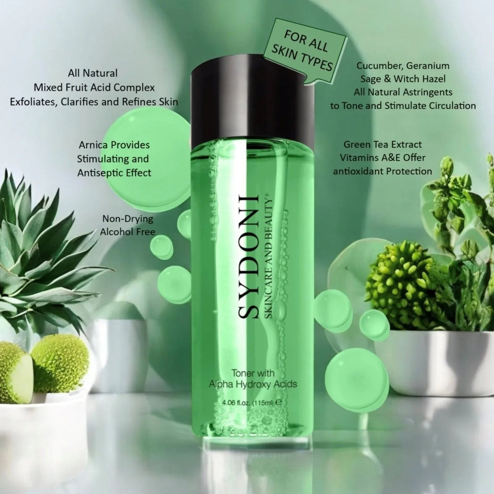 Sydoni AHA EXFOLIATING TONER | Brighten, Smooth & Refine Skin 4 FL. OZ