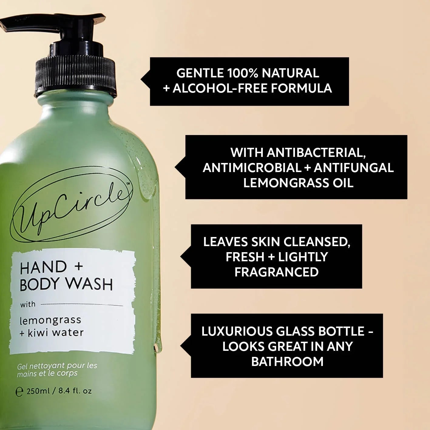 UpCircle Natural Hand + Body Wash with Lemongrass - Travel Size