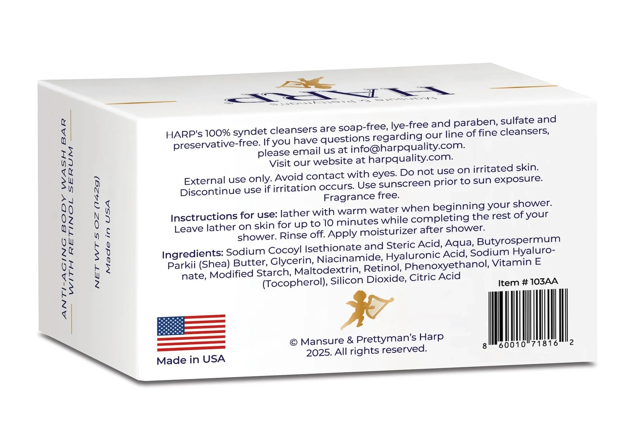 Mansure & Prettyman's HARP HARP® Anti-Aging Body Wash Bar with Retinol – pH Balanced