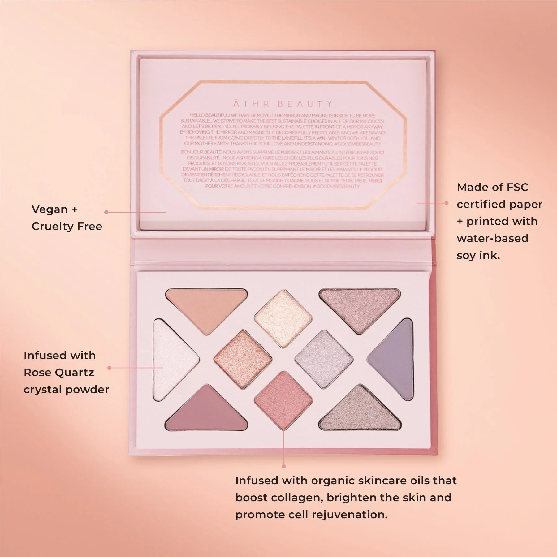 ĀTHR Beauty Rose Quartz Crystal Eyeshadow Palette