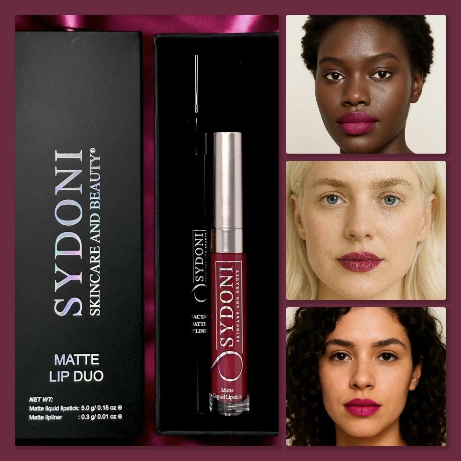 Sydoni MERLOT (Sultry Berry) Matte Liquid Lipstick with Berry Lip Pencil