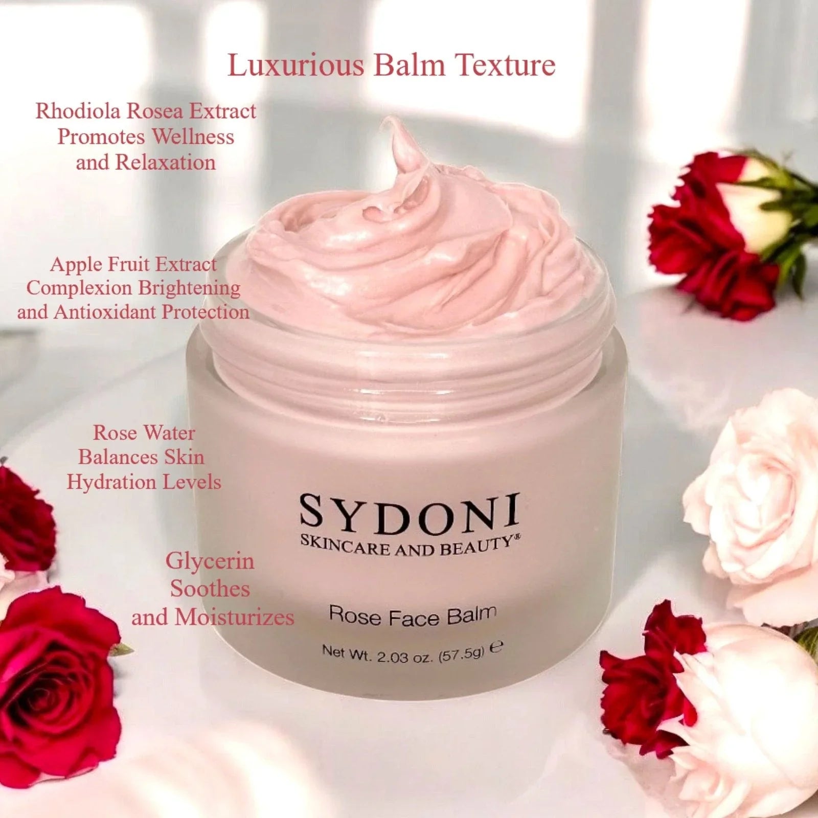Sydoni ROSE FACE BALM with Rose Water & Rhodiola Rosea Extract