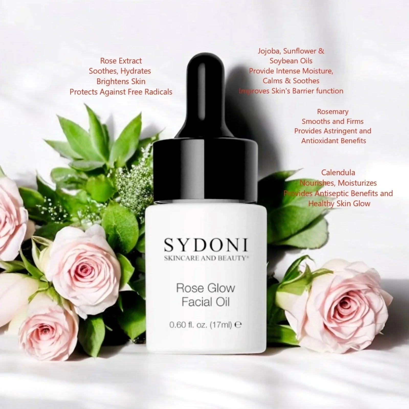 Sydoni ROSE GLOW FACIAL OIL 0.60 FL.OZ with ROSE EXTRACT and CALENDULA