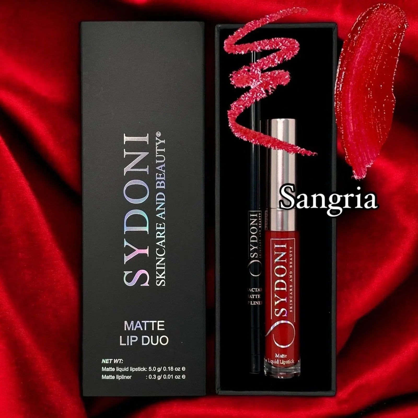 Sydoni SANGRIA (Bold Red) Matte Lip Duo-Sangria Liquid Lipstick with Tamale Lip Pencil
