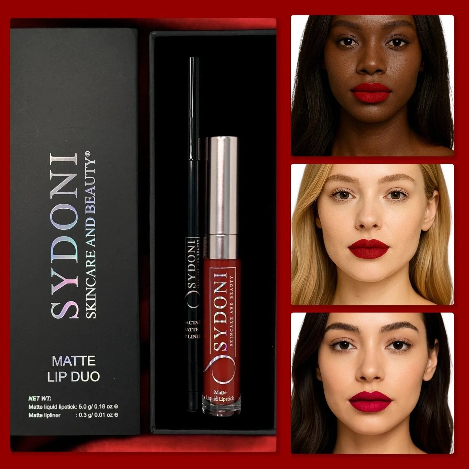 Sydoni SANGRIA (Bold Red) Matte Lip Duo-Sangria Liquid Lipstick with Tamale Lip Pencil