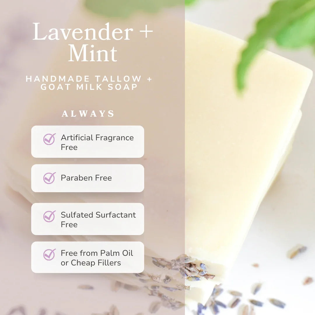 Pretty farm girl Lavender + Mint Handmade Tallow and Goat Milk Soap Bar