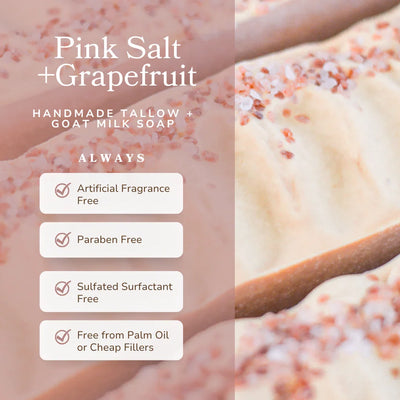 Pretty farm girl Pink Salt + Grapefruit Cleansing Bar Handmade Tallow and Goat Milk Soap Bar - Image 3