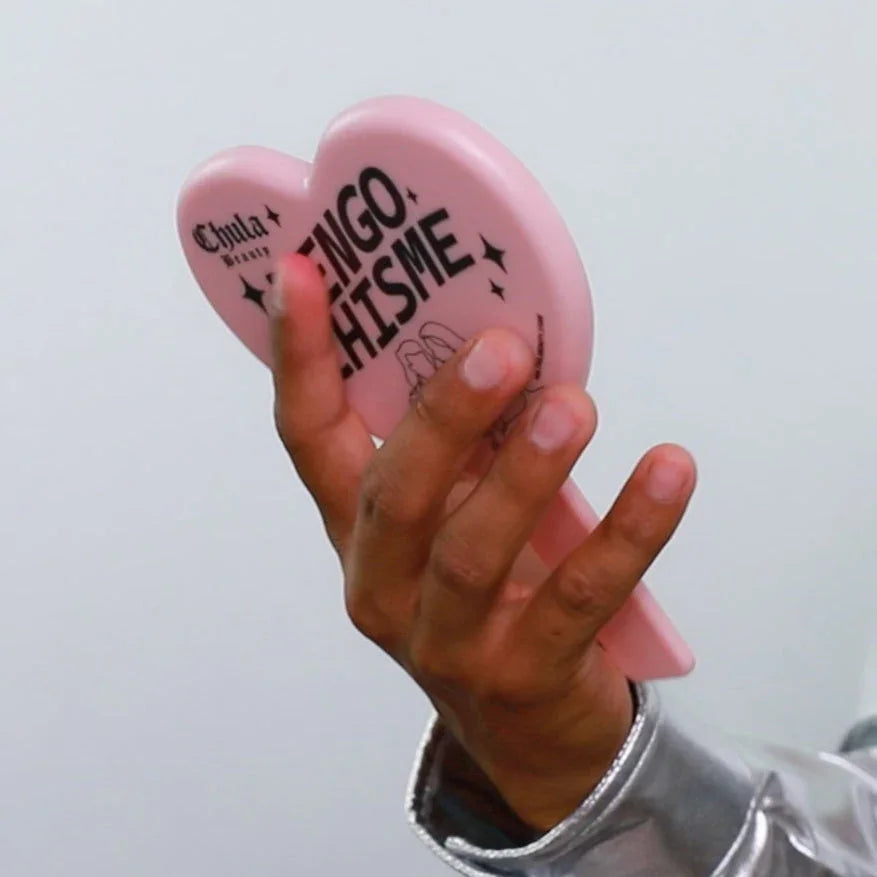 Chula Beauty 'Tengo Chisme' -  Pink Heart Shaped Makeup Hand Mirror Travel Friendly (LIMITED EDITION)