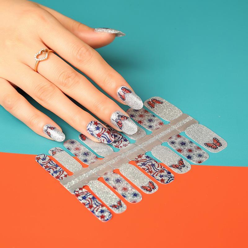 Candied Nails Red White & Butterfly
