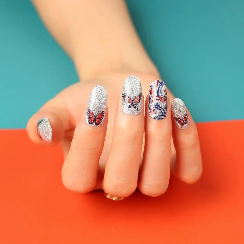 Candied Nails Red White & Butterfly