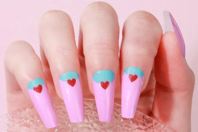 Candied Nails Pink Hearts Gel Nails - Image 1