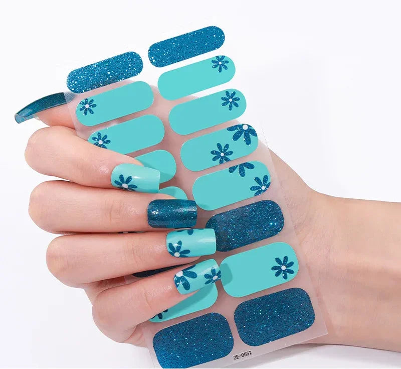 Candied Nails Blue Floral Gel Nails