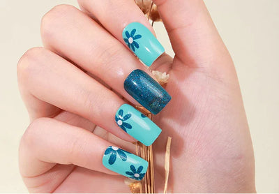 Candied Nails Blue Floral Gel Nails - Image 1
