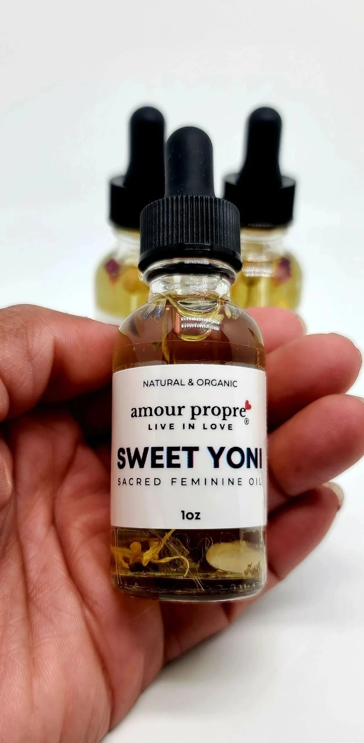 Amour Propre® Sweet Yoni: Sacred Feminine Oil | 1oz, 2 oz | Natural Vaginal Lubricant | Amethyst and Quartz Crystal Infused