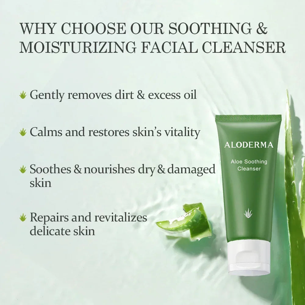 Soothing Facial Cleanser with 76% Organic Aloe Vera - Natural Face Wash with Allantoin for Sensitive Skin - Nourishing, Moisturizing Aloe Vera Face Wash with Glycerin - Aloe Skin Cleanser