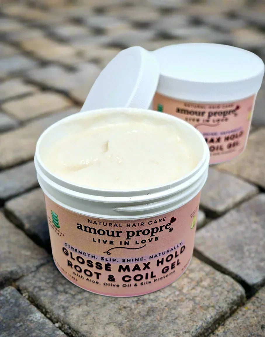 Amour Propre® Glossé Max Hold Root & Coil Gel
with Aloe, Olive Oil & Silk Proteins
