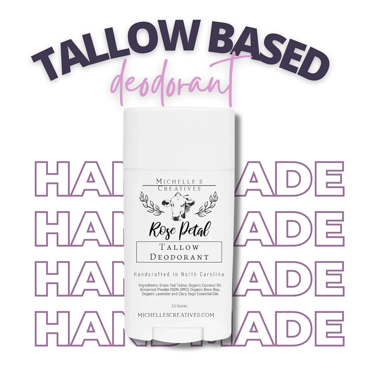 Michelle's Creatives Handmade Tallow Based Deodorant Stick - Handmade with Love and Made with Natural Ingredients - Rose Pearl Deodorant - Natural Deodorant Made with Grass Fed Tallow Organic