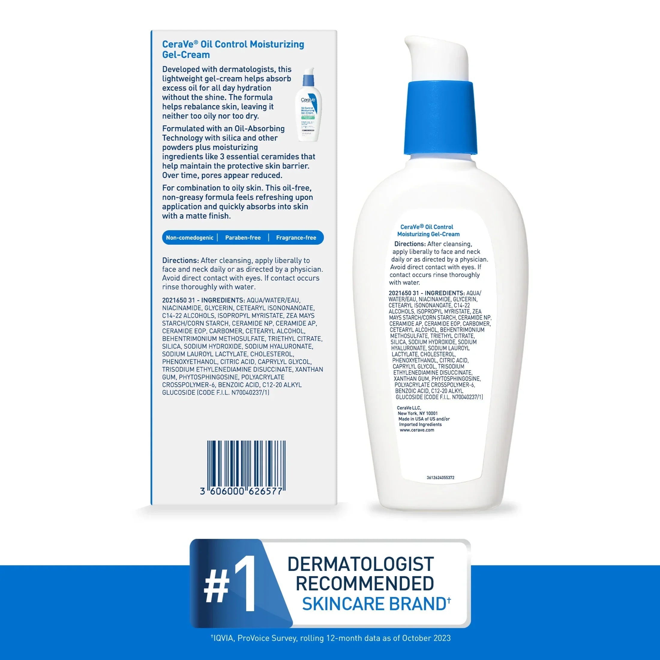 Oil Control Moisturizing Gel-Cream Face Moisturizer for Oily Skin, 3 Fl Oz