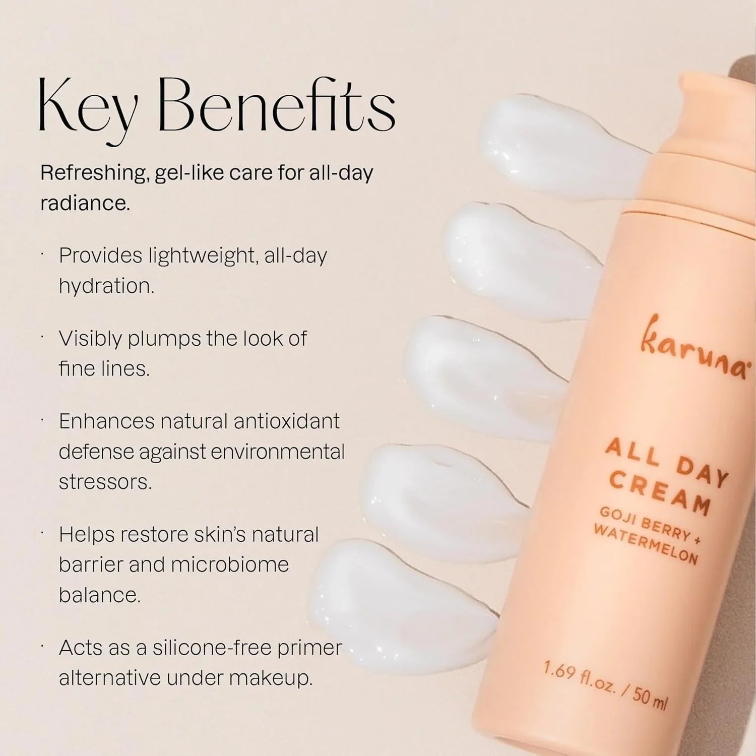 Karuna All Day Moisturizing Gel Cream | Lightweight, Fast-Absorbing Moisturizer for All Skin Types | with Multi Hyaluronic Acid, Antioxidants & Rose Water for Soothing Hydration | 50 Ml
