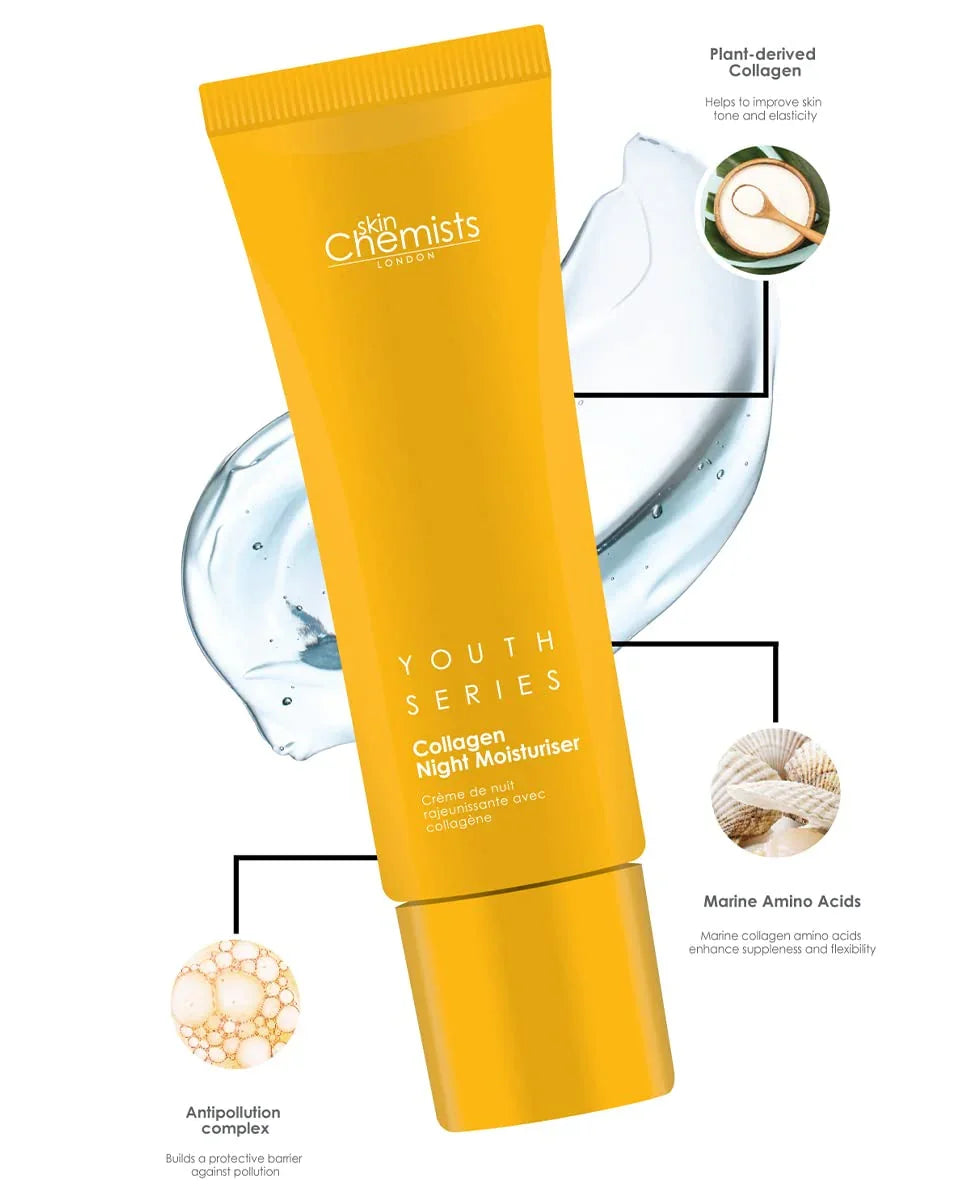 Skin Chemists Collagen anti Aging Night Moisturiser | anti Aging Skin Care Face Moisturiser Cream Enriched with Plant-Based Collagen, Marine Amino Acids & Coconut Oil - Daily anti Aging Skin Care 50Ml