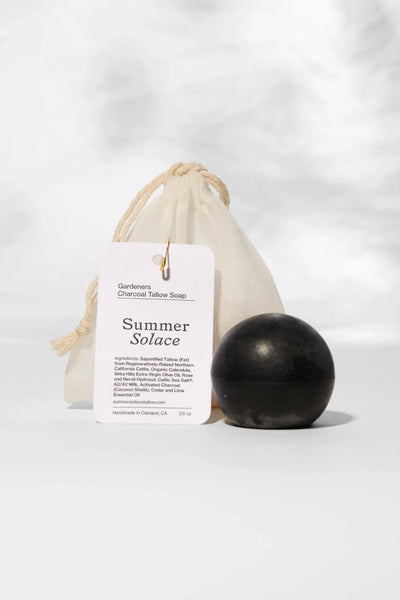 Summer Solace Tallow Gardener’s Sphere Soap – Activated Charcoal with Cedar & Lime - Image 1