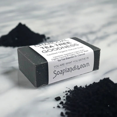 Soaplandia Charcoal Tea Tree Goodness Bar Soap, Certified Organic - Image 1