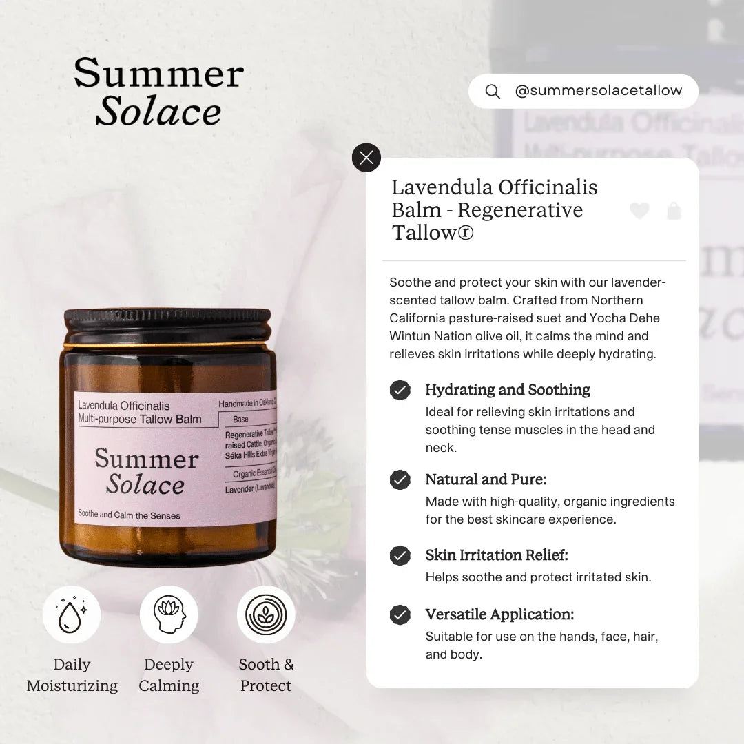 Summer Solace Tallow Lavendula Balm – Calming Floral Blend | Lavender & Golden Champa