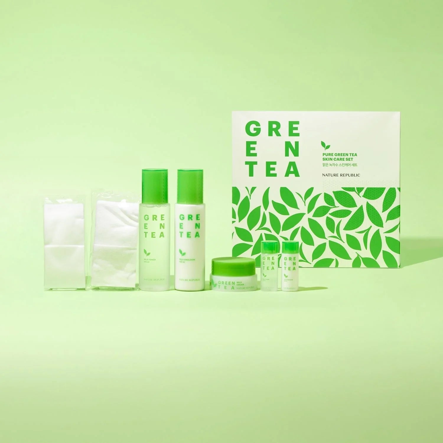 Nature Republic Pure Green Tea Skin Care Set [Free Mini Toner, Emulsion, and Facial Cotton]