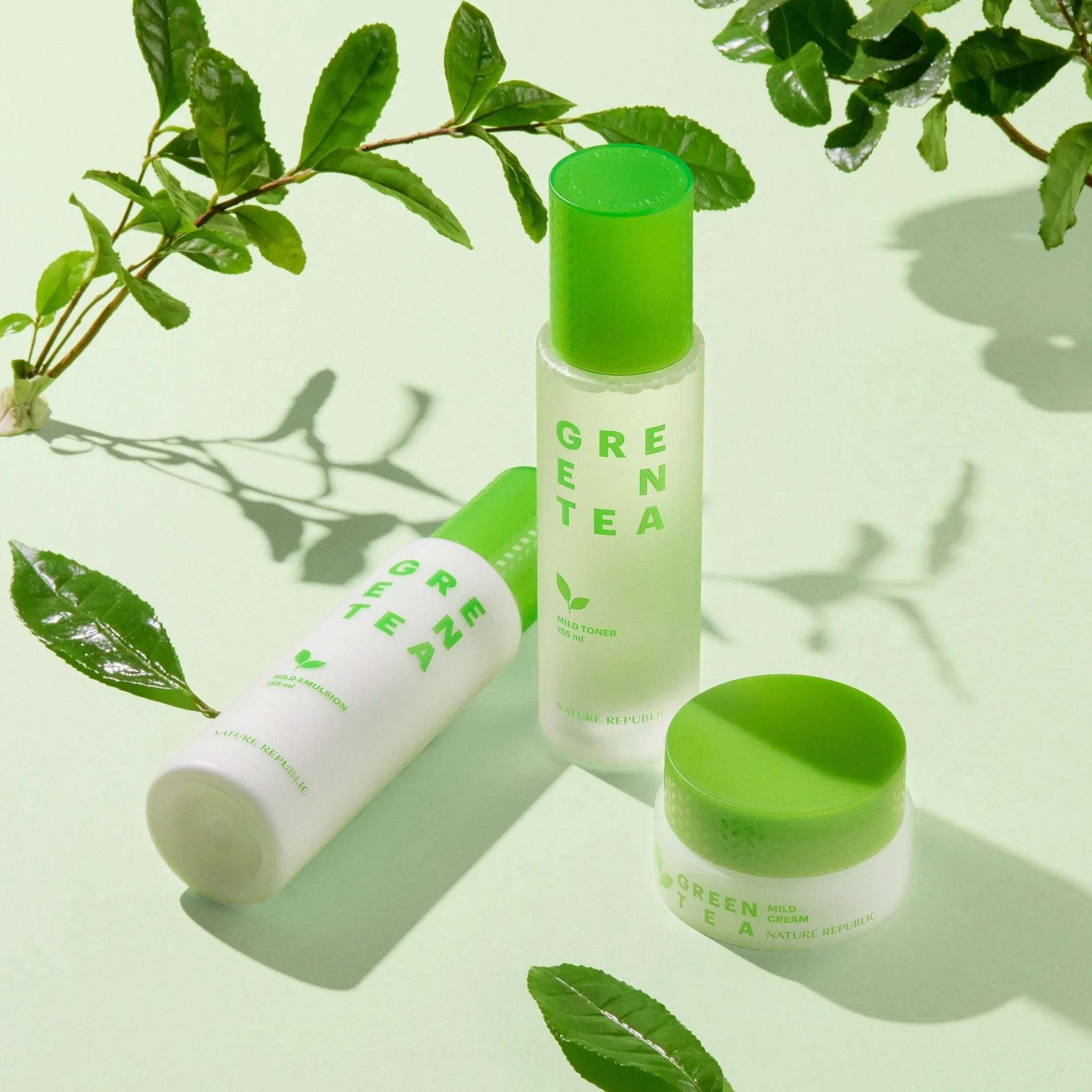 Nature Republic Pure Green Tea Skin Care Set [Free Mini Toner, Emulsion, and Facial Cotton]