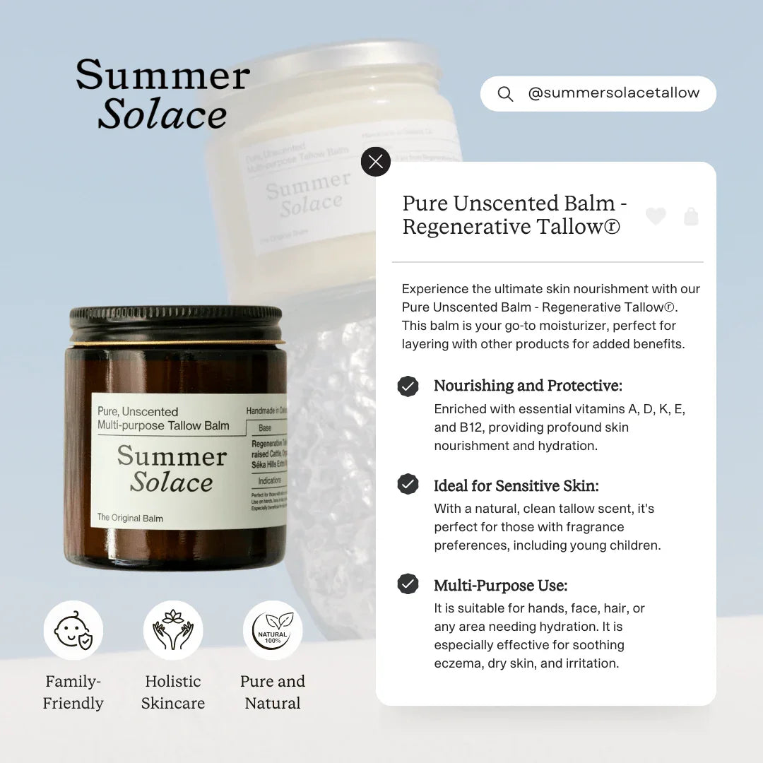 Summer Solace Tallow Pure Unscented Tallow Balm All Skin-types
