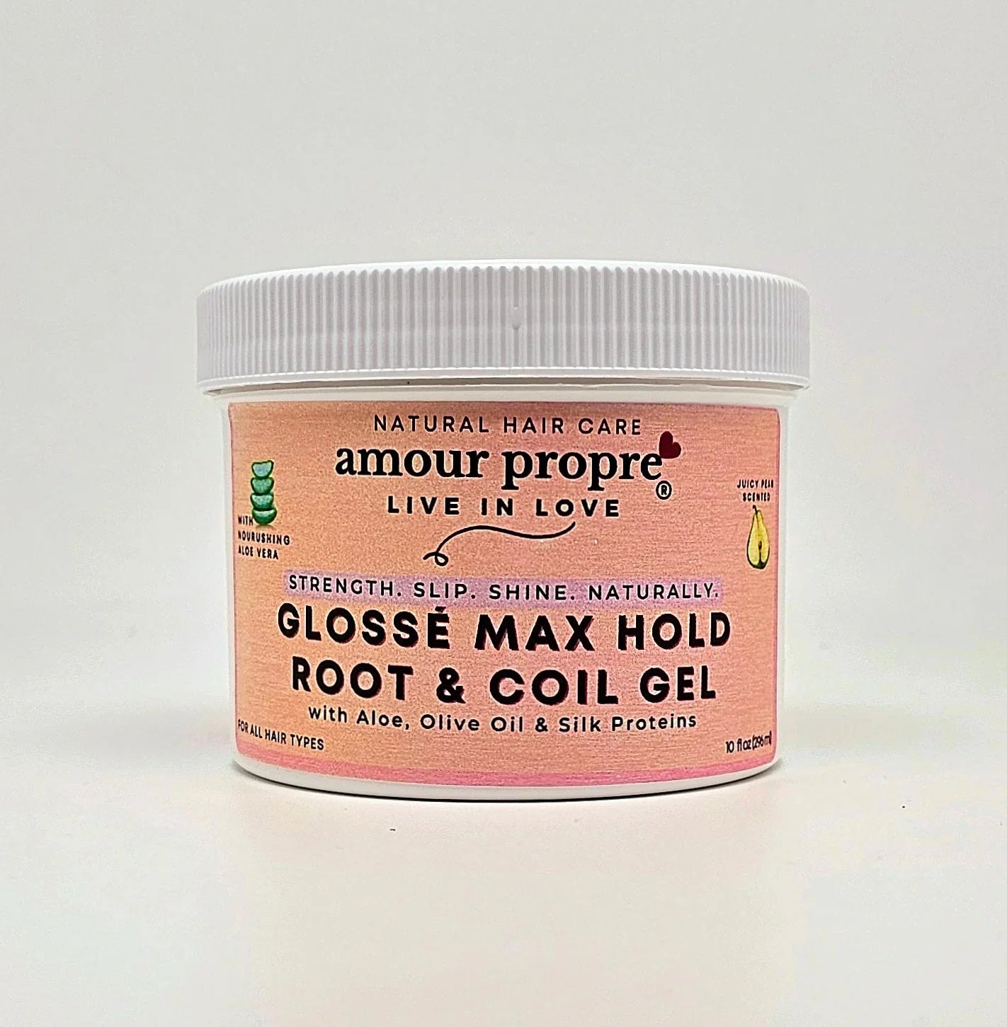 Amour Propre® Glossé Max Hold Root & Coil Gel
with Aloe, Olive Oil & Silk Proteins