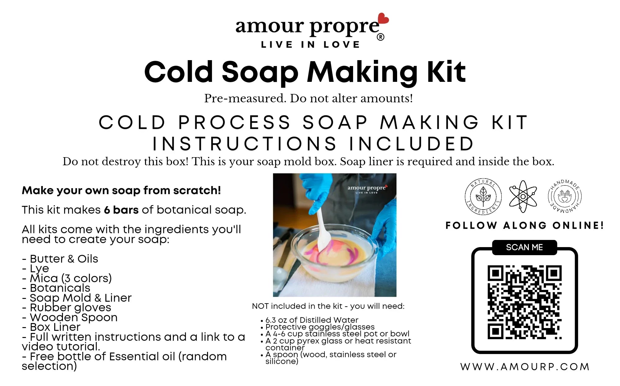Amour Propre® Amour Propre Cold Process Soap Making Kit | Create Your Own Luxurious Botanical Soap Bars!