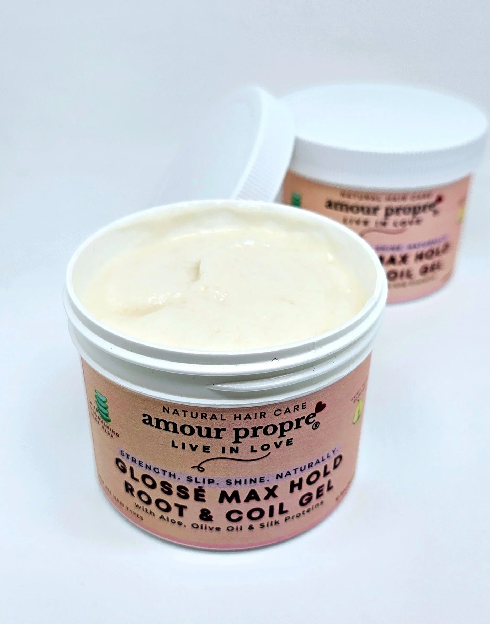 Amour Propre® Glossé Max Hold Root & Coil Gel
with Aloe, Olive Oil & Silk Proteins