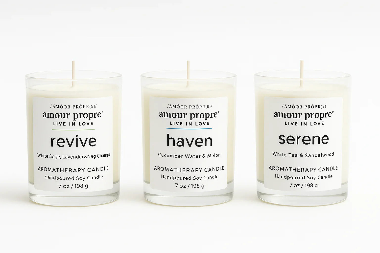 Amour Propre® Amour Propre Aromatherapy Collection Trio - Serene, Haven, Revive Soy Candles