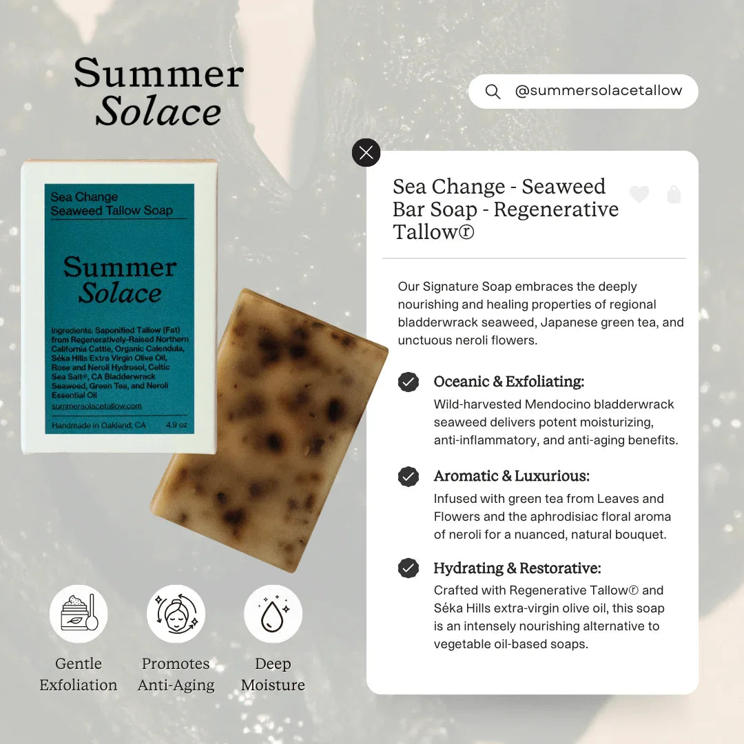Summer Solace Tallow Sea Change Seaweed Bar – Neroli & Bladderwrack for Mineral-Rich Cleansing