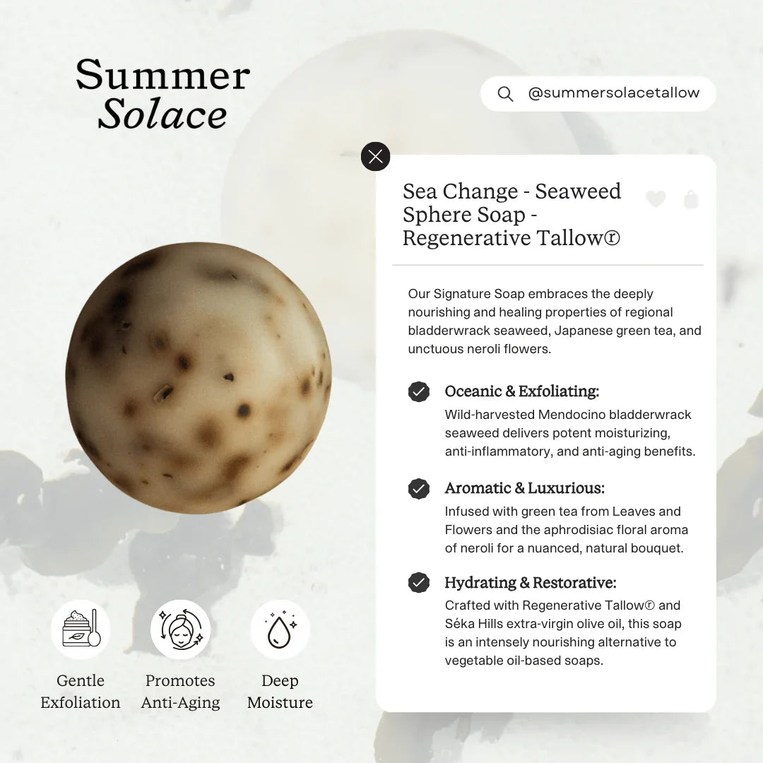 Summer Solace Tallow Sea Change – Seaweed Sphere Soap | Bladderwrack & Neroli