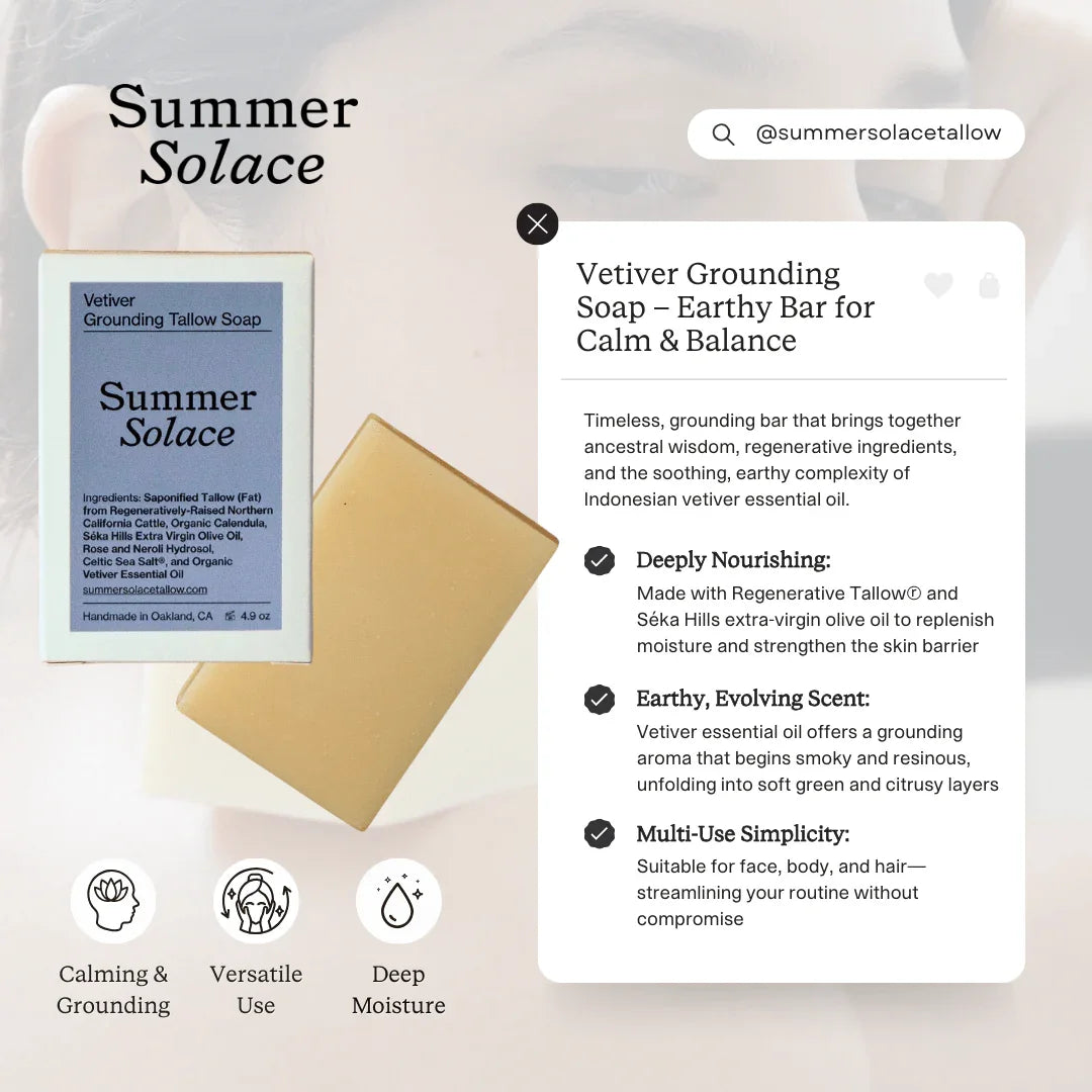 Summer Solace Tallow Vetiver Grounding Soap – Earthy Bar for Calm & Balance