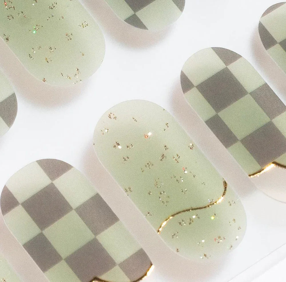 Candied Nails Green Checker Gel Nails