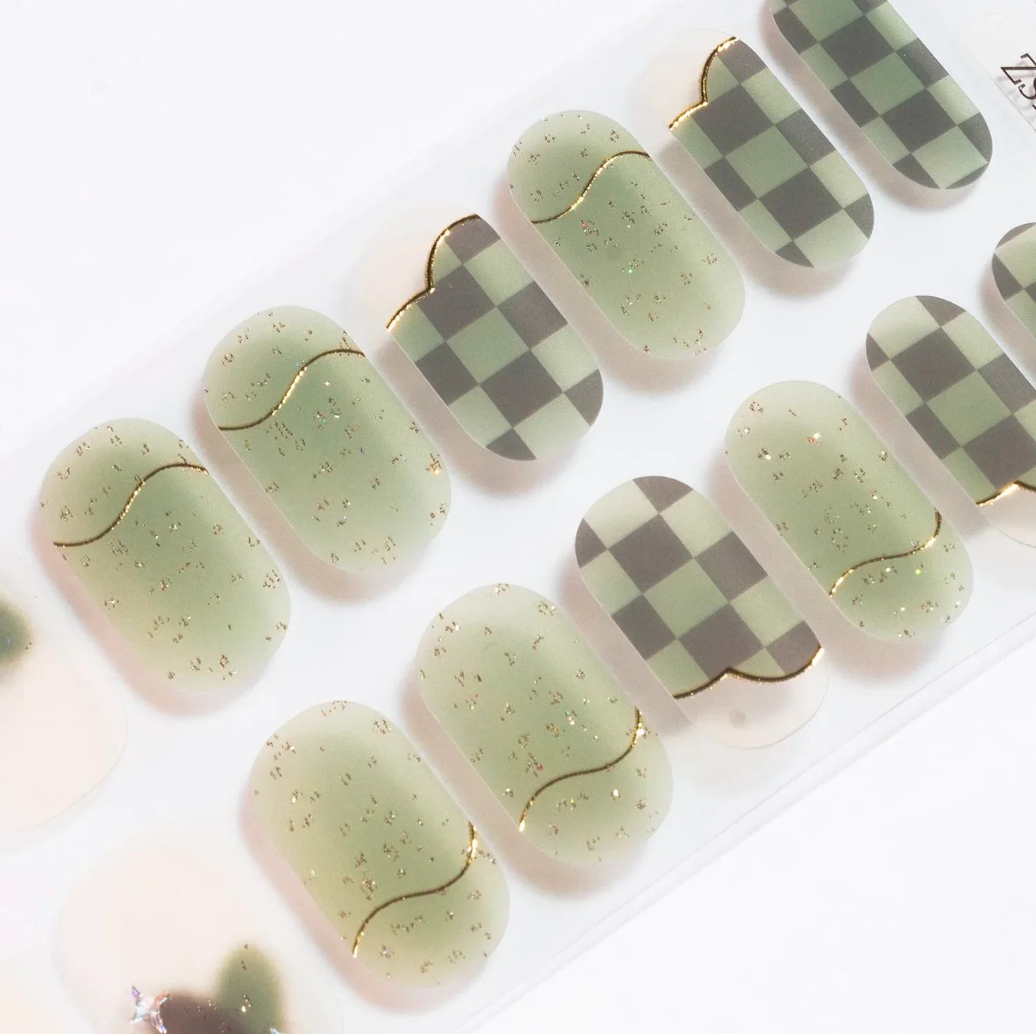 Candied Nails Green Checker Gel Nails