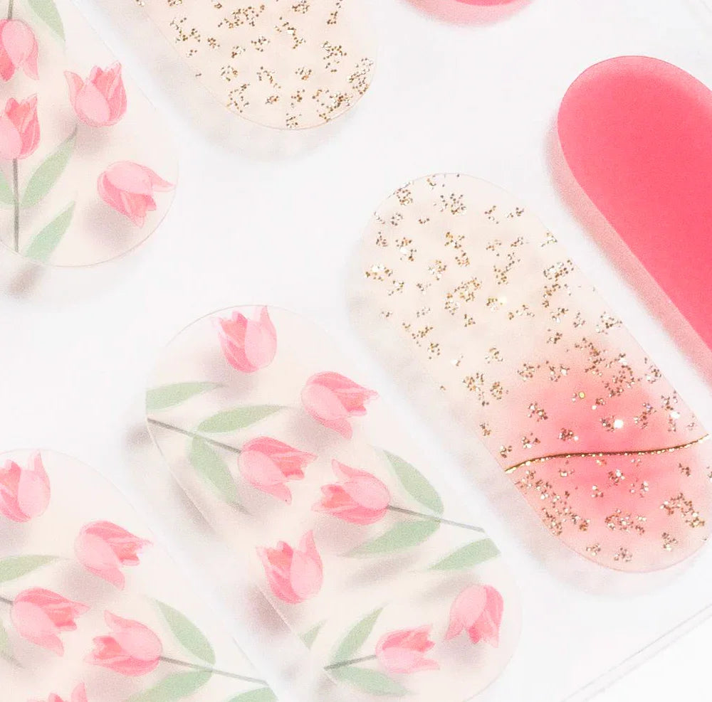 Candied Nails Pink Tulips Gel Nails
