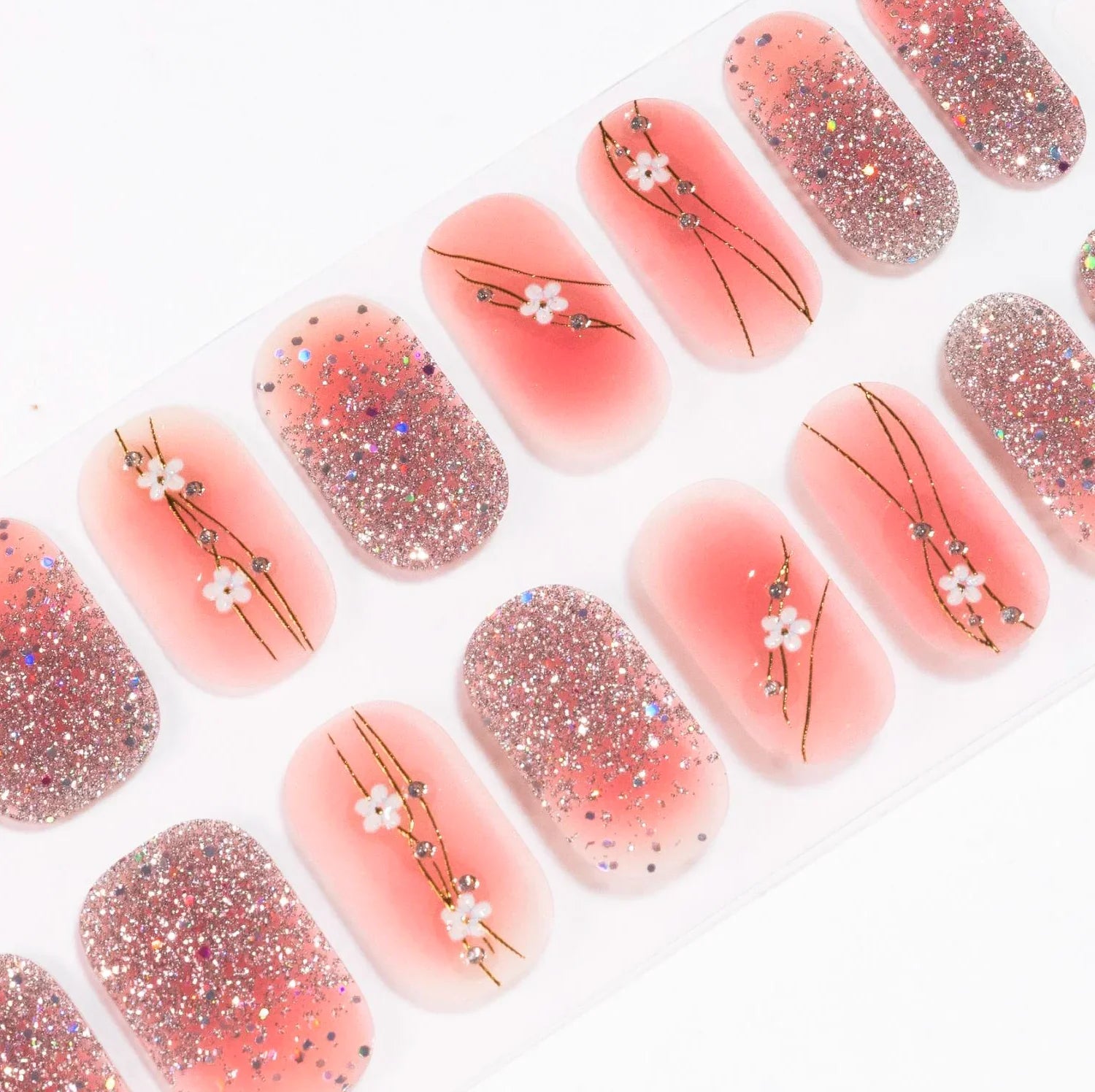 Candied Nails Pink Daisy Golden Gel Nails