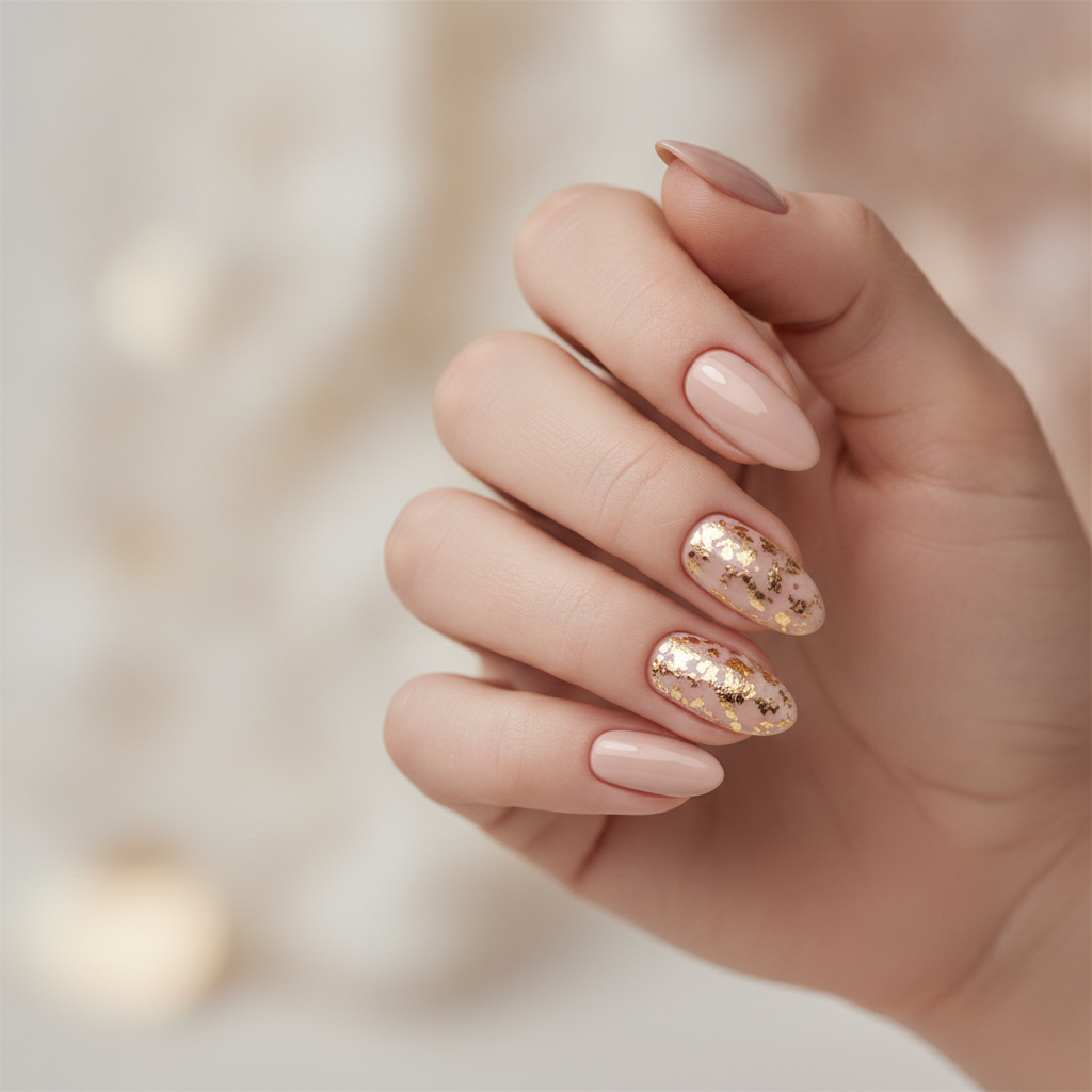 Nude almond with gold foil accents