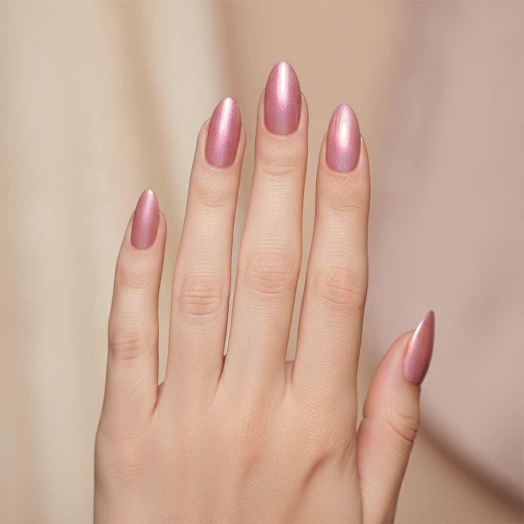 Soft pink almond with chrome flash